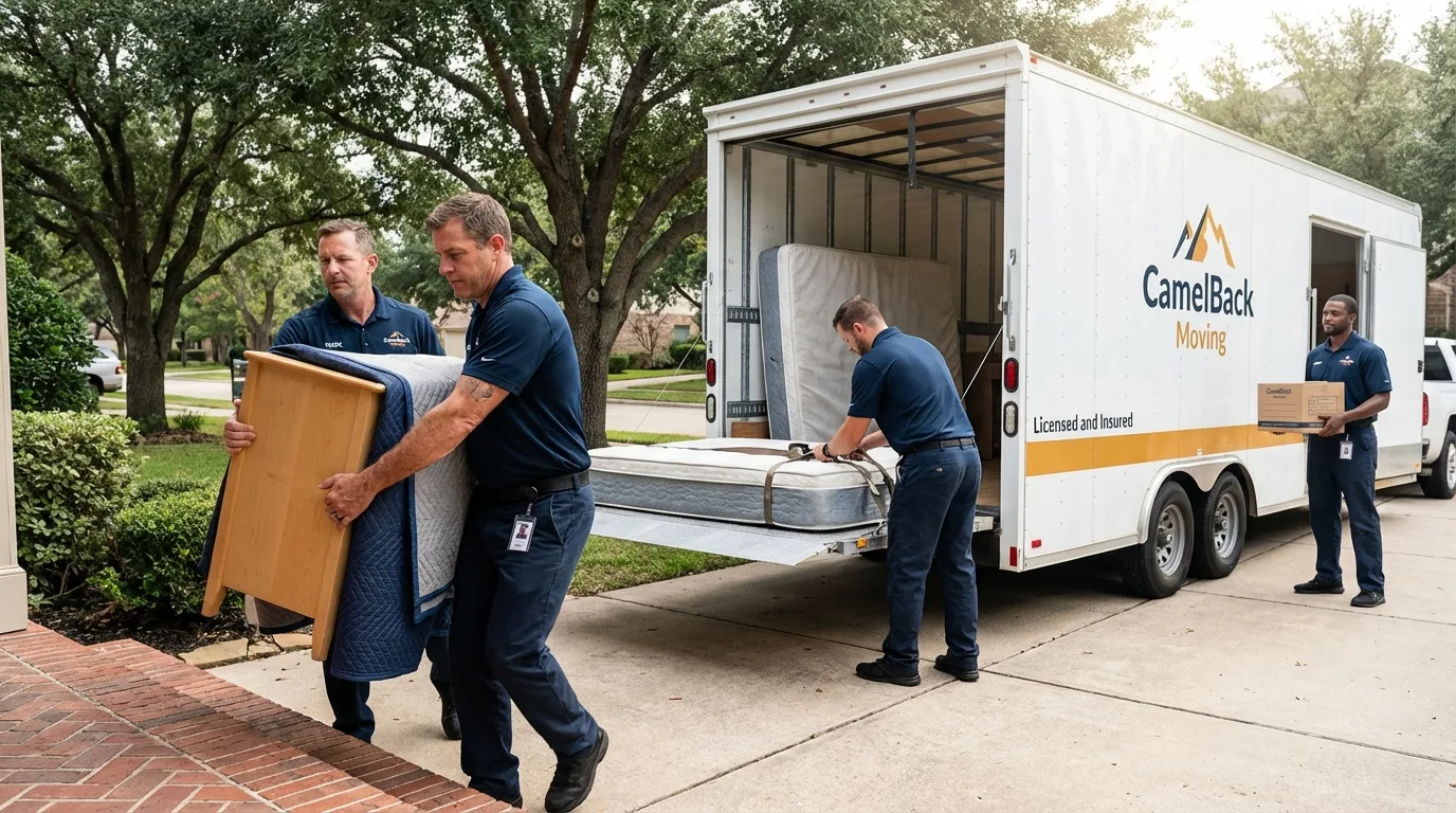 Crew loading residential truck for cross-state move from Crescent City, FL