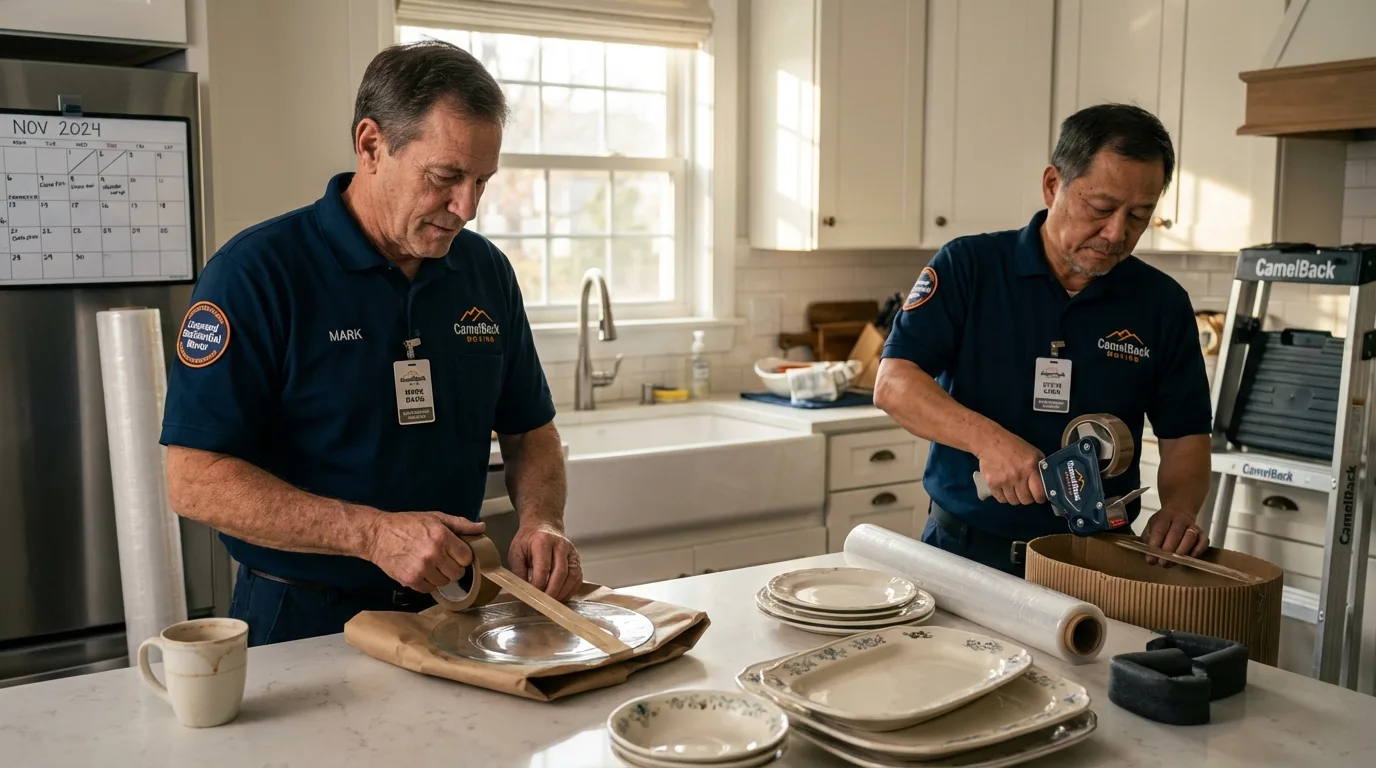 Professional crew packing kitchen dishware in Crescent City, FL